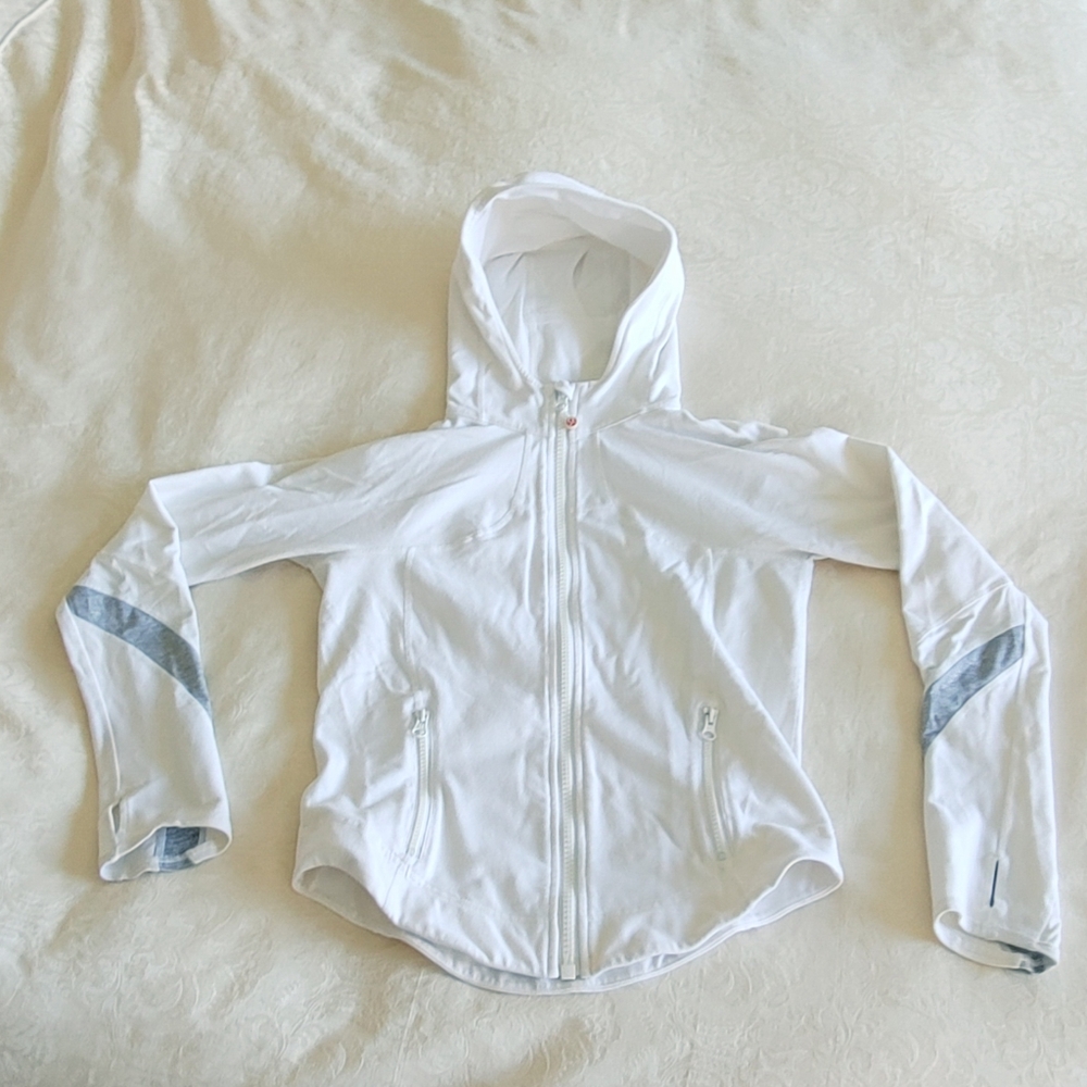 White Hooded Jacket with Gray Accents